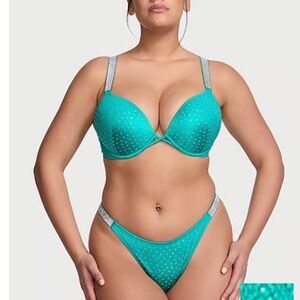 Victoria's Secret Teal and Silver shine strap Bikini.. NEW, never worn